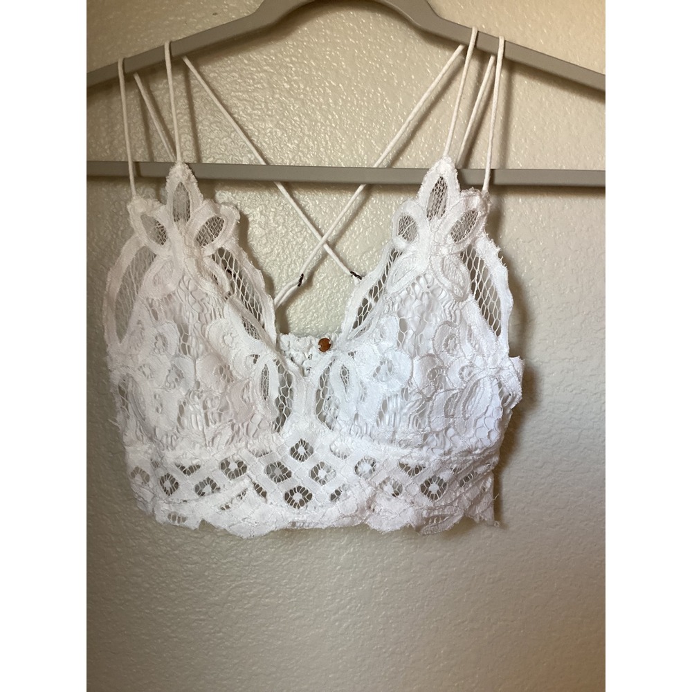 Free People Adella Bralette White Lace Boho Strappy Cami Crop Top Small - Picture 3 of 5